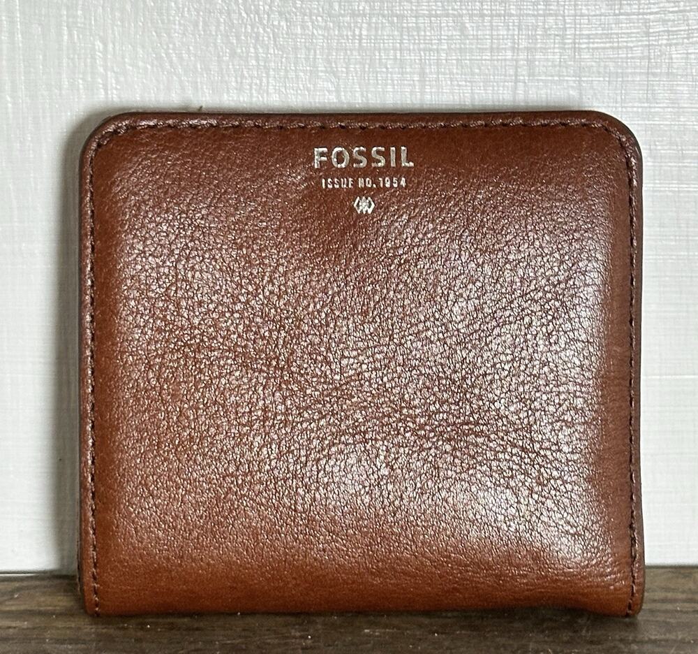 Fossil Sydney Brown Leather Organizer ID Slot Small Bifold Mini Wallet